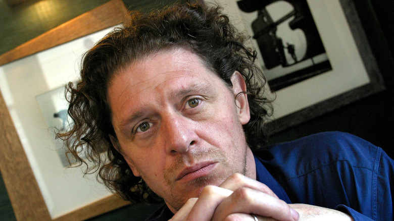 close up of famous chef Marco Pierre White with concerned expression on face