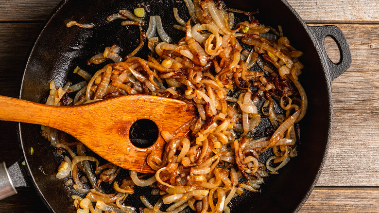 Caramelized onions in cast iron pan