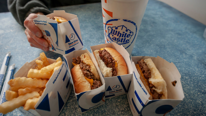 White Castle burger sliders and fries 