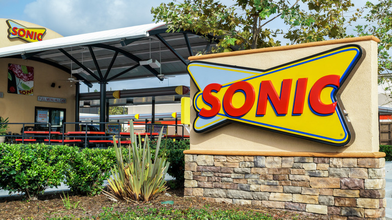 Sonic Drive-In sign and restaurant 