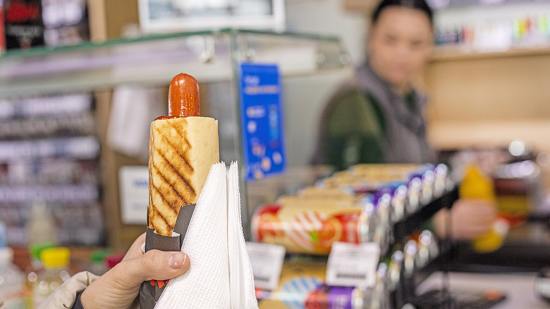 Buying a gas station hot dog