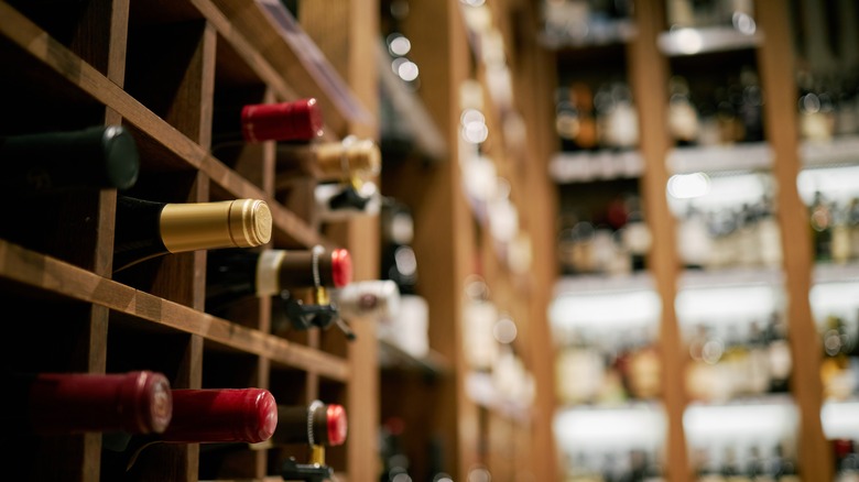 Wine bottles in wine cellar