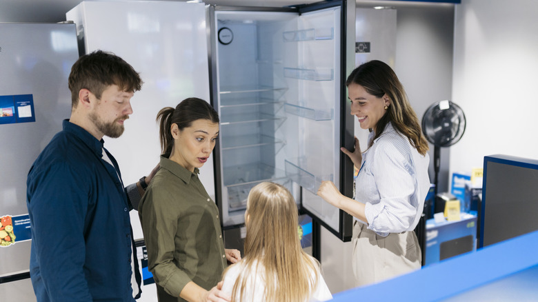 Family browsing fridges