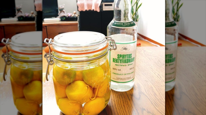 Polish vodka with jar of preserved lemons