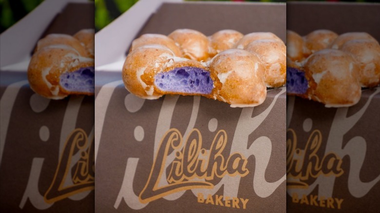 Poi mochi donut on Liliha Bakery box