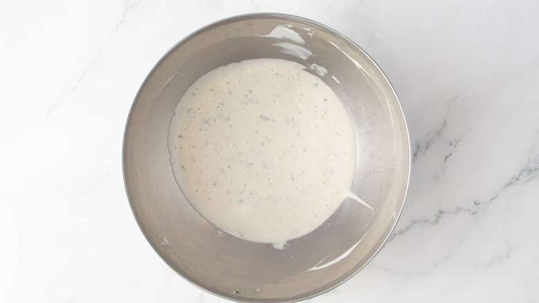 Ranch dressing in mixing bowl