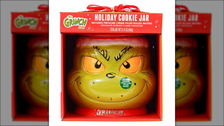 Holiday cookie jar in the shape of the Grinch's head