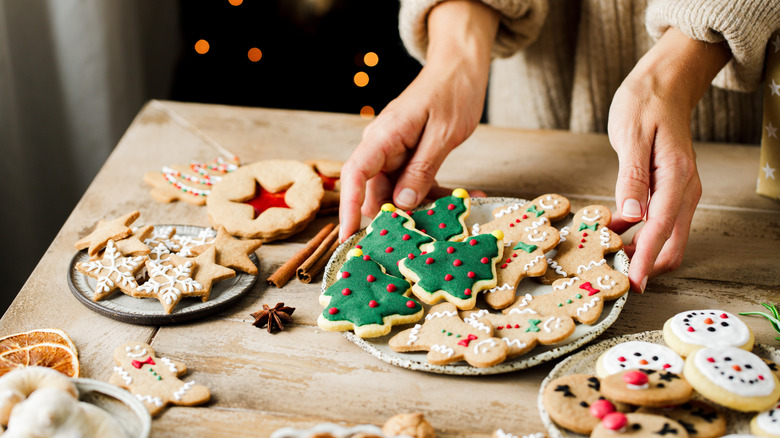 Person holding plate of homemade Christmas cookies
