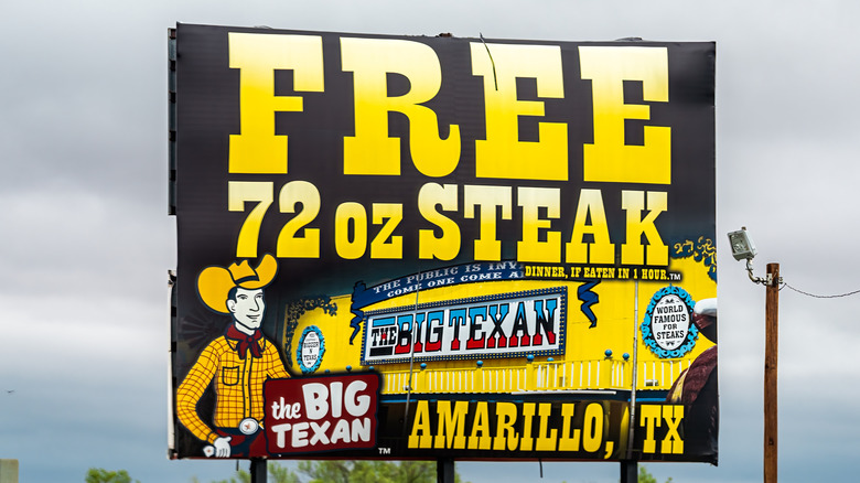 Route 66 billboard for Big Texan 72-ounce steak challenge