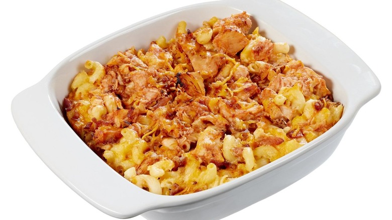 Kirkland Signature barbecue chicken mac and cheese with bacon, cooked