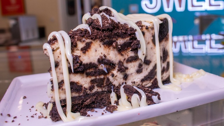 Slice of cookies and cream cheesecake from Fireman Derek's Bake Shop