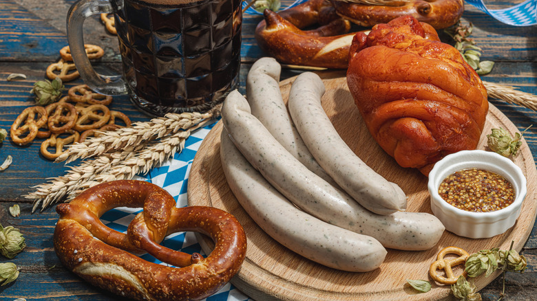 German sausages, beer, and pretzels