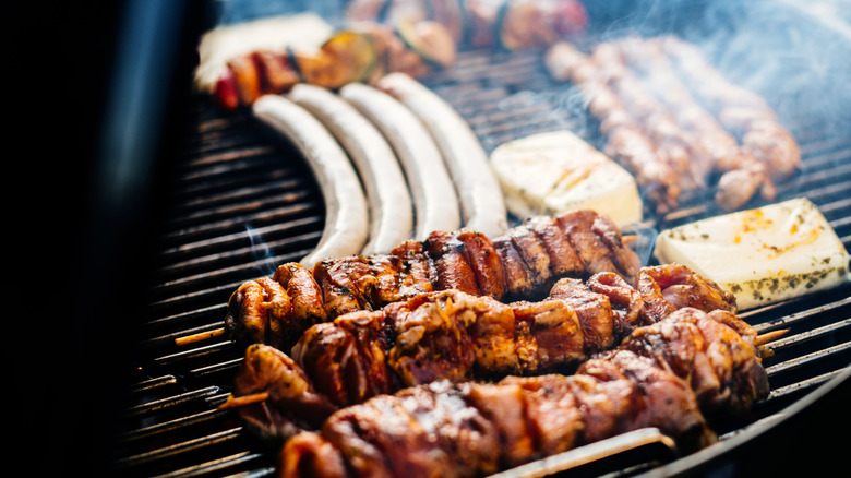 Assorted meats on the barbecue grill