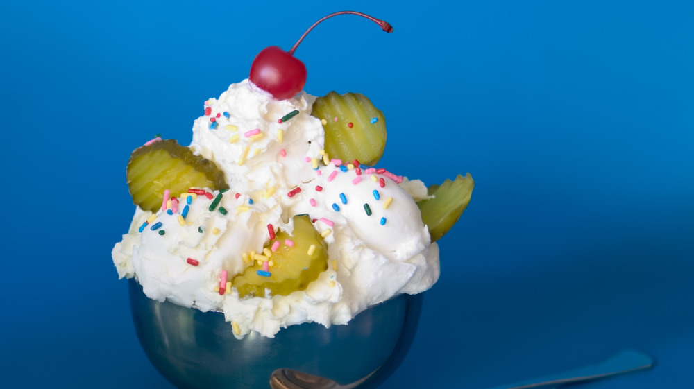 Ice cream sundae with pickles