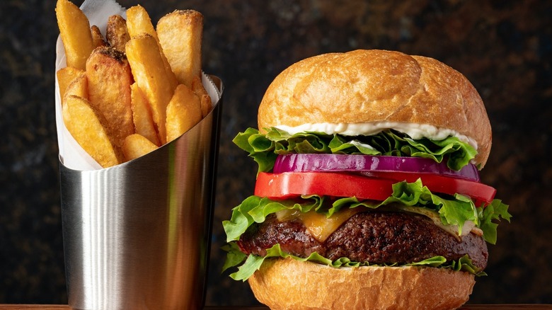 Burger and fat chips