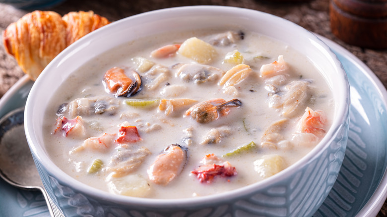 Chowder in ceramic bowl