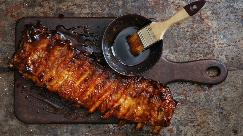 Glazed BBQ ribs with brush