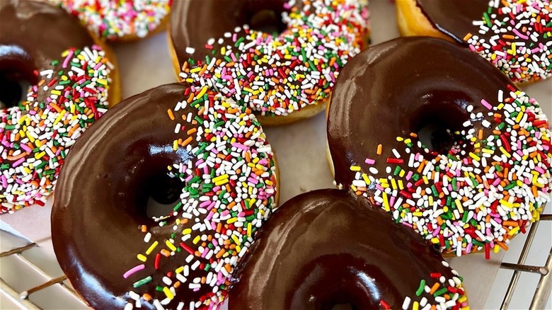 donuts with chocolate icing and sprinkles