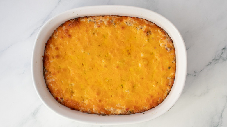 Baked cheesy dip in casserole dish