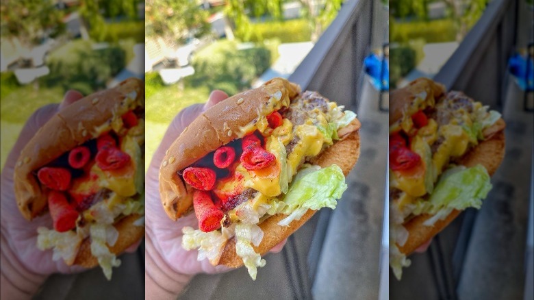 Del Taco's double cheeseburger with Takis