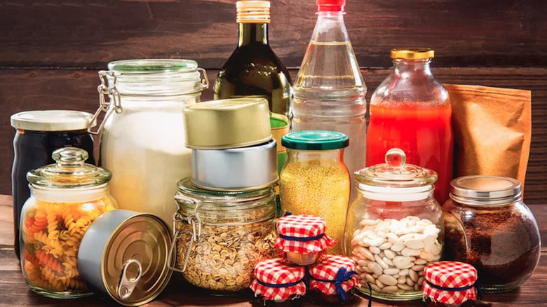 Assorted jarred and canned goods