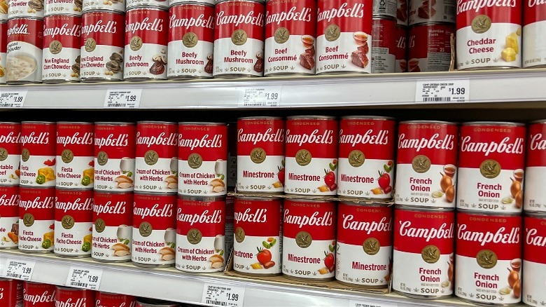 Assorted cans of Campbell's soup