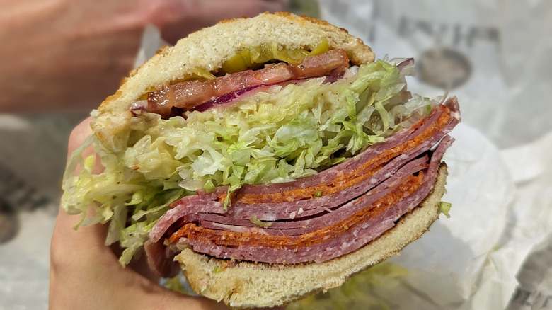 closeup of italian sub sandwich