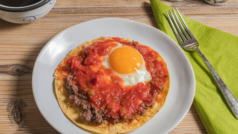 Huevos rancheros on a plate