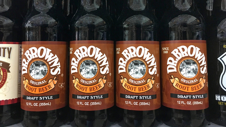 Four bottles of Dr. Brown's Original Root Beer