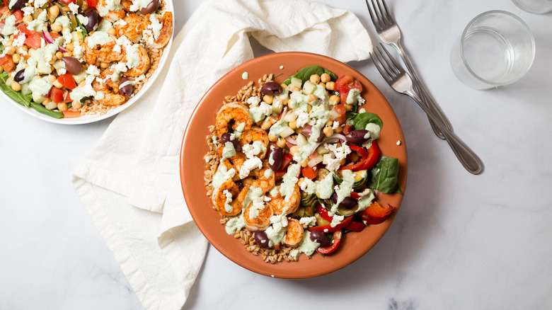 colorful shrimp bowls on table
