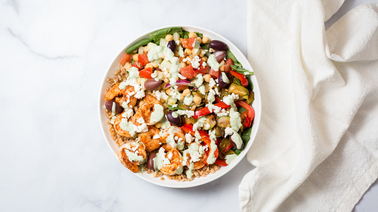 colorful shrimp bowl on table