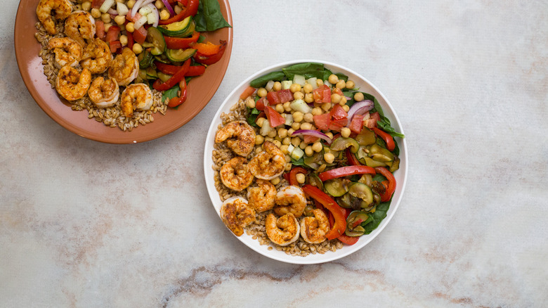 shrimp bowls on marble table