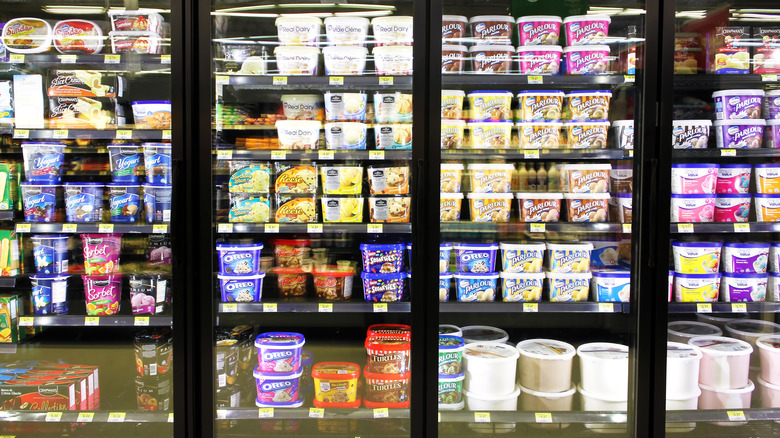 Ice cream aisle at supermarket 