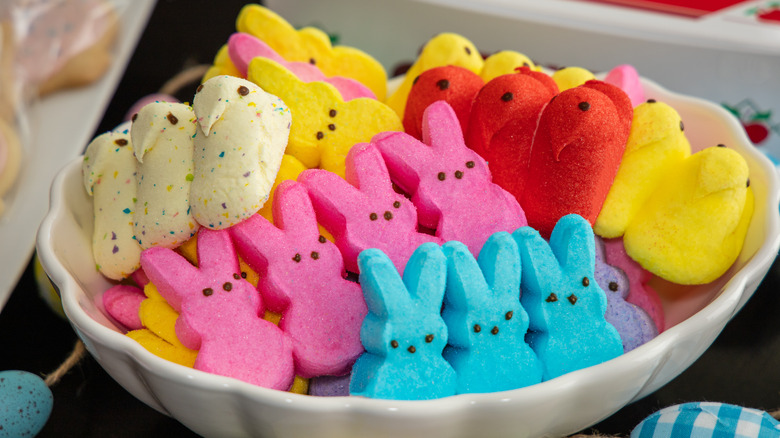 bowl of colorful Peeps candy