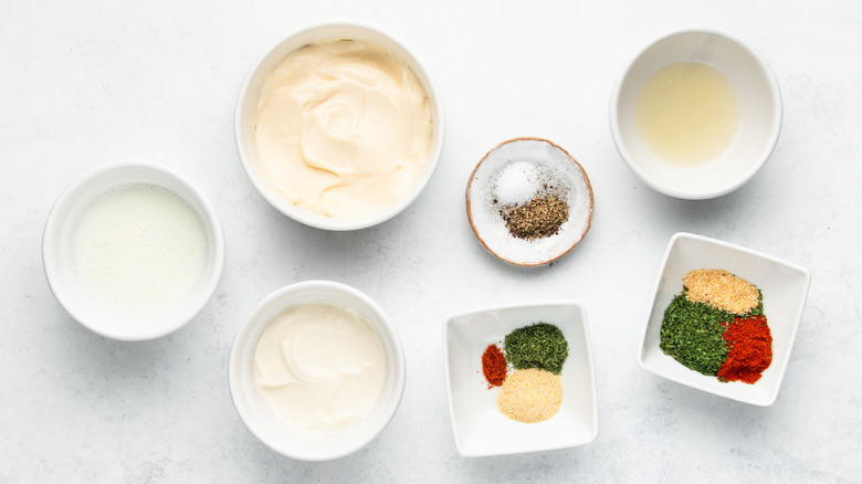 Copycat Popeyes blackened ranch sauce ingredients laid out