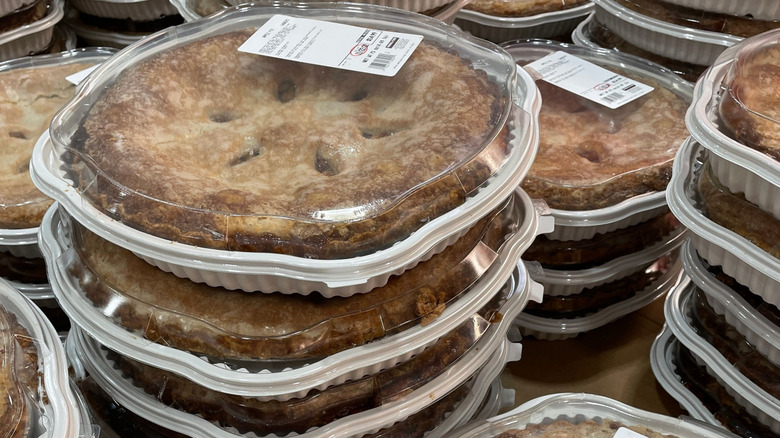 Closeup of packaged Costco apple pie