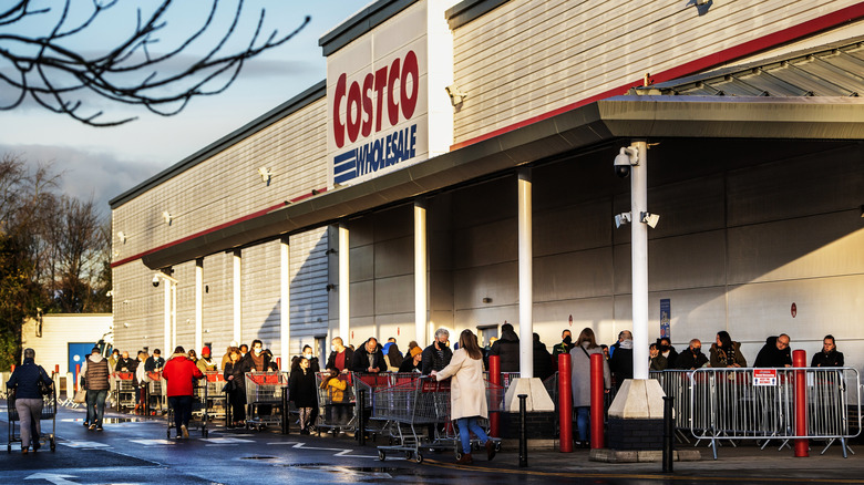 Line of shoppers outside Costco