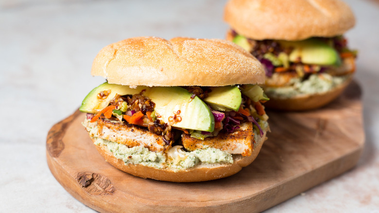 loaded tofu sandwiches on board