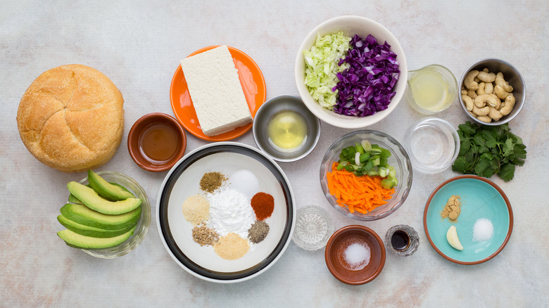 tofu sandwich ingredients on table