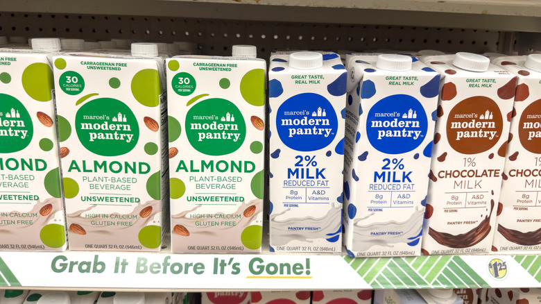 Shelf-stable milk on store shelf