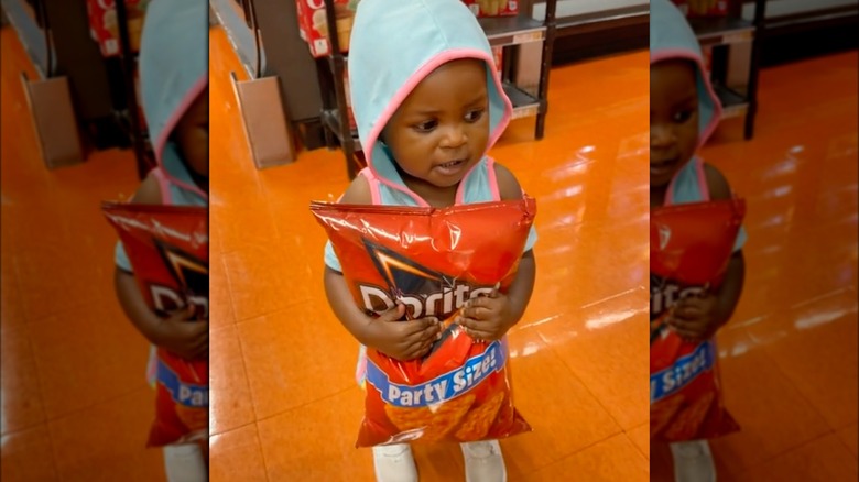 Doritios loving toddler in froze food aisle