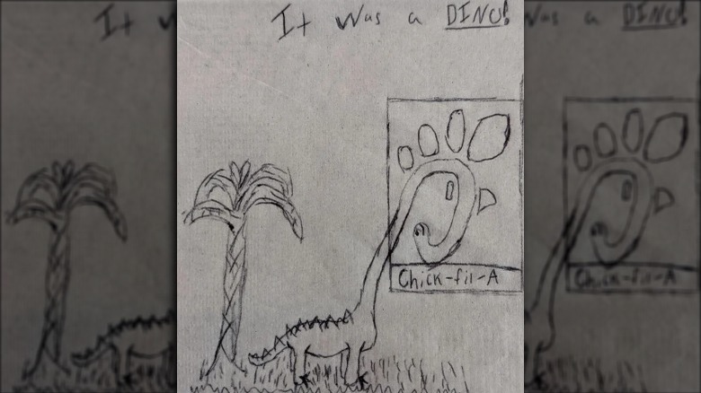 Dinosaur drawn into the Chick-fil-A logo