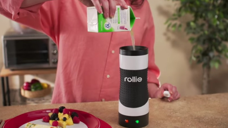 Pouring egg into Rollie Eggmaster 