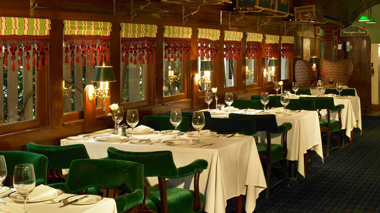 An interior shot of the Pacific Dining Car 