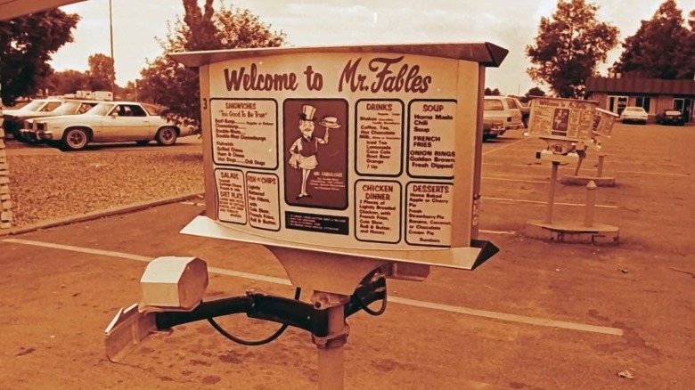 Vintage photo of Mr. Fables drive-in menu.