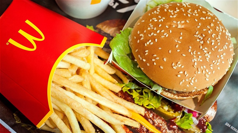 McDonald's burger and red fry box