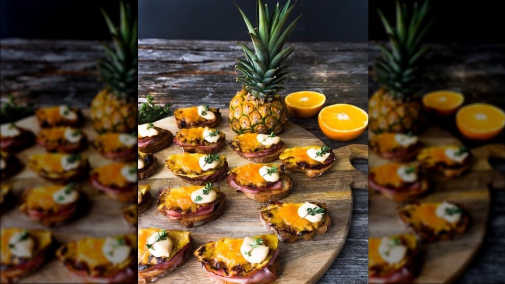 Toast Hawaii appetizers with a pineapple