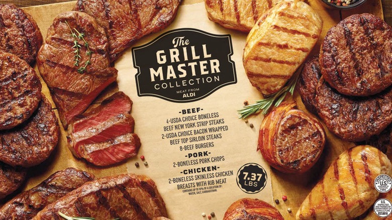 Aldi Grill Master Collection box featuring an assortment of meat