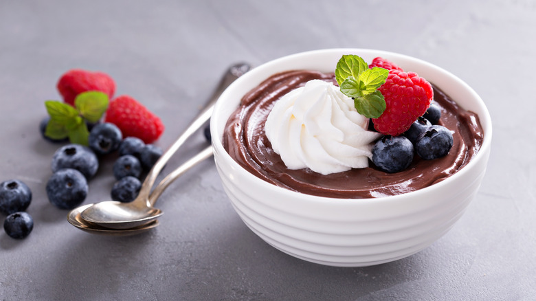 Chocolate pudding with whipped cream 