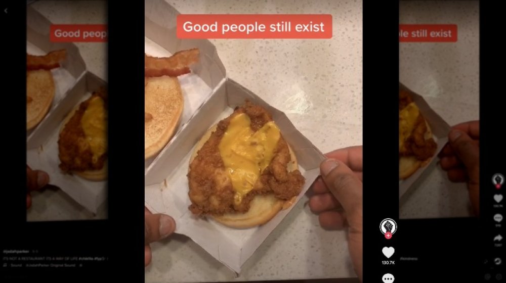 Heart shaped cheese on Chick-fil-A sandwich